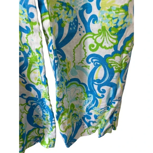 Lilly Pulitzer The Beach Pant Blue Green Shell Paisley Wide Leg Linen Blend M - Picture 6 of 11